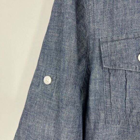 Tommy Bahama Dress Size Medium Womens Blue Tab Sleeve Lace Up Chambray Pockets - Picture 5 of 9